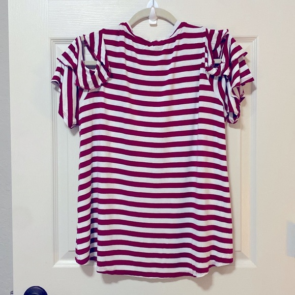 Gibson Women’s Cold Shoulder High Low Top | Size: Large | Color: Red & White - Picture 2 of 8